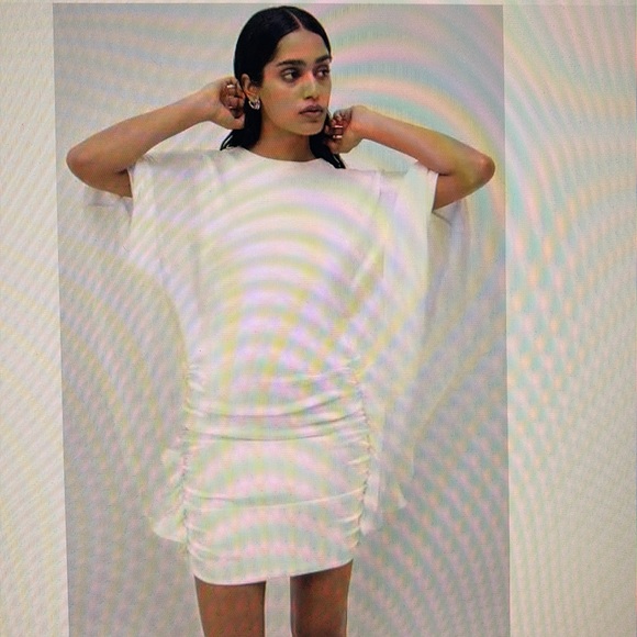 NWT Jonathan Simkhai Sz 4 Kadence Satin Draped Bell Sleeve Color White - Picture 2 of 6